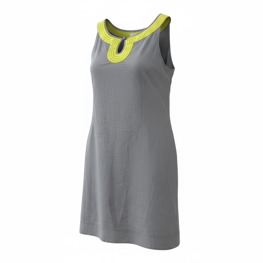 Boden Santorini Linen Shift Dress Grey Lime SZ 16L